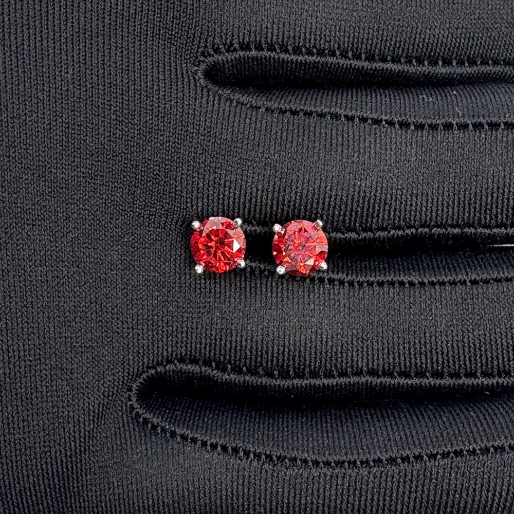 Authentic Red Moissanite Sterling Silver Stud Earrings
